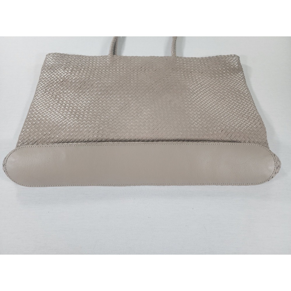 Quince Italian Leather Handwoven Tote Bag Womens Large Taupe Neutral Handbag - Picture 4 of 10